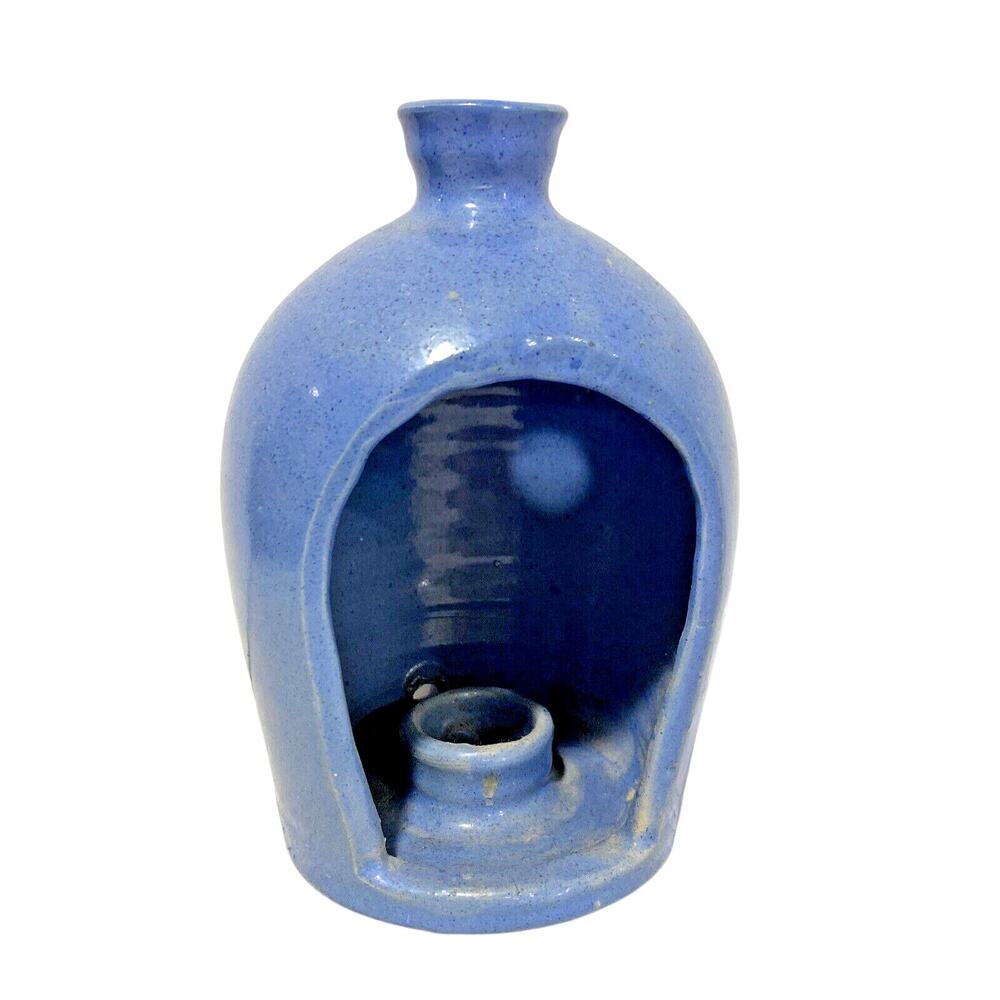Studio Pottery Candle Holder Wall Sconce Primitive Farmhouse Blue Cottage Decor